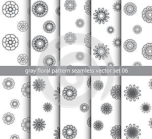 Gray floral pattern seamless vector set for fabric, textile