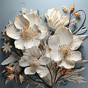 Gray Flowers: 3d Paper Cut Illustration In Guido Borelli Style