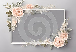 Gray frame with florals on light background Generative AI