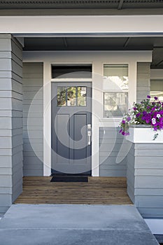 Gray front door of a home