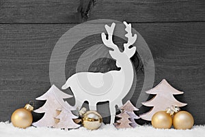 Gray, Golden Christmas Decoration, Snow,Tree And Reindeer