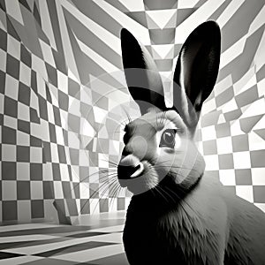 Gray And Gray Rabbit: Surreal Op Art Wall Art