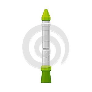 Gray with green narrow missile. Vector illustration on a white background.