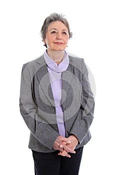 Gray-haired senior lady - elder woman isolated on white background