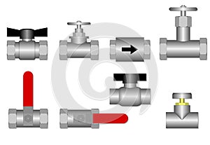 Gray hand gate valves on white background.