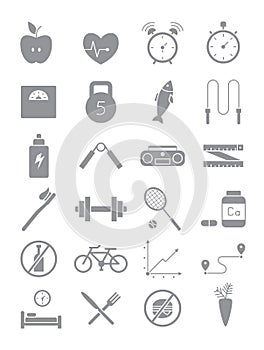 Gray healthy lifestyle icons set