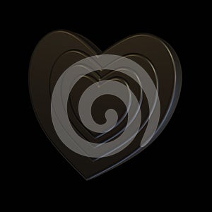 Gray heart on black background. 3D heart symbol, heart icon. Happy valentines day.