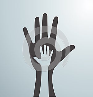 Gray helping hands. Idea of the sign for the association of care - hand in hand. Vector