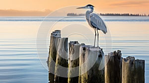 Gray Heron On Old Pier: A Stunning Sunset Capture