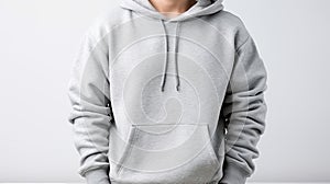 Gray hoodie mockup templatefront view of hoodie sweatshirtisolated on white wallstudio shot
