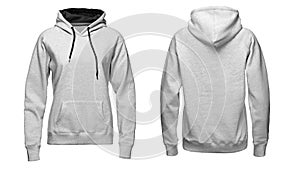 Gray hoodie, sweatshirt mockup, isolated on white background