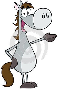 Gray Horse Cartoon Mascot Character