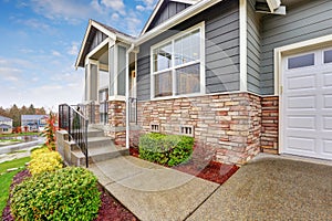 Gray house exterior with column porch