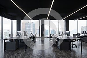 Gray industrial style open space office interior