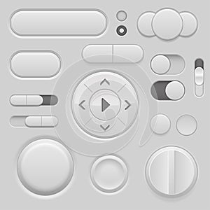 Gray interface buttons. 3d set of UI icons