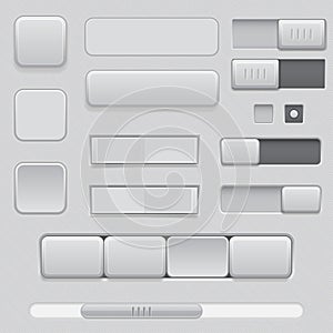 Gray interface buttons and sliders. 3d set of UI icons