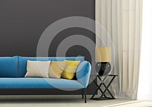 Gray interior with blue sofa