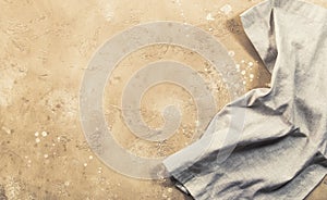 Gray KitchenTable cloth on beige table, top view and copy space background