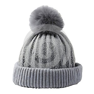 Gray knitted wool hat with Pom Pom