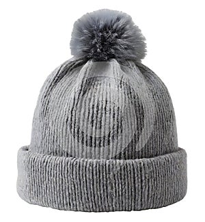Gray knitted wool hat with Pom Pom