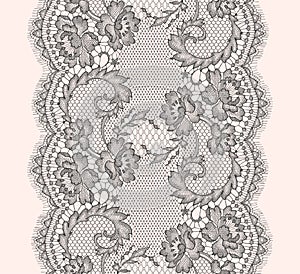 Gray Lace Ribbon Vertical Seamless Pattern.