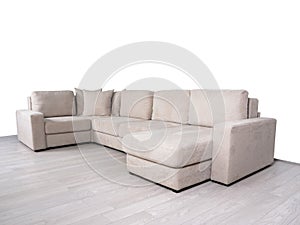 Gray large furniture on laminate flooring