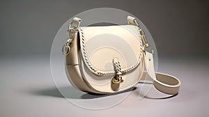 Gray leather women's bag on a gray background. Close up AI Generative
