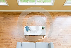 Gray loveseat and coffee table