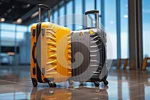 Gray luggage with a touch of yellow makes a statement at the airport