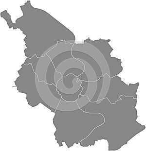 Gray map of districts of Cologne, Germany