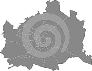 Gray map of districts of Vienna, Austria
