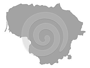 Gray map of Lithuania on white background