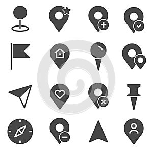 Gray map pointer icons set. Vector Illustrations