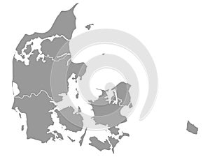 Gray Map of Regions of Denmark on White Background