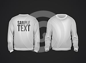 Gray men`s sweatshirt template with sample text front and back view. Hoodie for branding or advertising