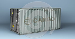 Gray metal shipping container 3d render on darck blue