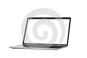 Gray metallic laptop notebook with blank screen isolated on white background