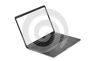 Gray metallic laptop notebook with blank screen isolated on white background