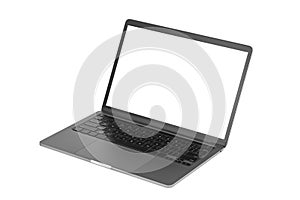 Gray metallic laptop notebook with blank screen isolated on white background