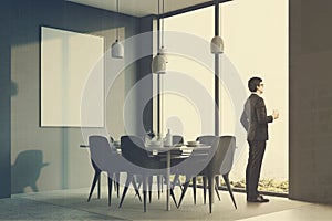 Gray minimalistic dining room corner poster man