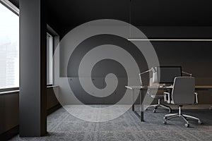 Gray modern office workplace interior