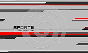 Gray modern sports background design with horizontal red and black lines. Abstract sports banner.