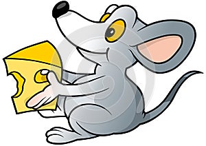 Gray Mouse Holding Cheese in its Paws