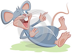 Gray mouse lies and laughs