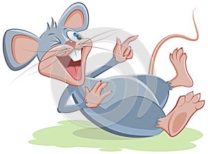 Gray mouse lies and laughs photo