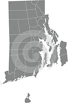 Gray municipalities map of Rhode Island, USA
