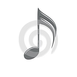 Gray musical note symbol isolated on white background