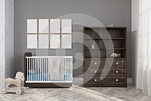 Gray nursery interior, poster gallery