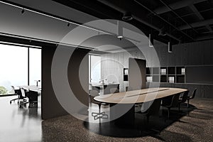 Gray office meeting room interior and open space area
