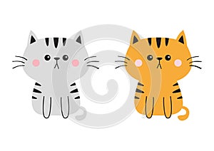 Gray Orange cat sad head face silhouette set. Cute cartoon sitting kitty character. Kawaii animal. Funny baby kitten. Love Greetin